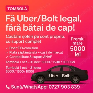 Angajăm Șoferi Uber Bolt   Comision 10% + Bonusuri!