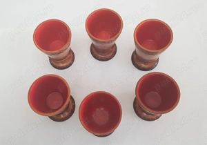 Set de 6 Cupe din lemn strunjite pirogravate pictate & lacuite manual