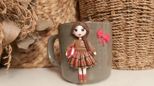 Cadou pentru fetite, sotie iubita cana papusa handmade - imagine 4