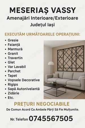 Meseriaș Vassy Execut Amenajări Interioare Exterioare!!!!!
