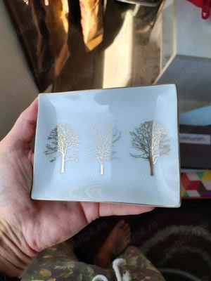 Vintage St Michael White Gilt 24ct gold Rectangular Plate. Made In Japan