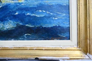 Nicolae Savopol (1905-1982) Tablou Marina - BRICUL MIRCEA 70 50cm Ulei pe Carton - imagine 2