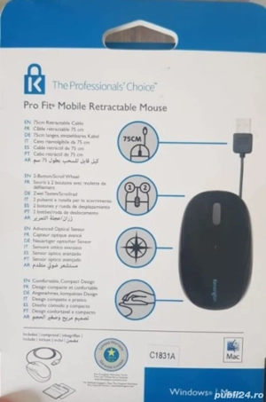 Mouse optic cu cablu retractabil in corpul mouse-ului - imagine 2