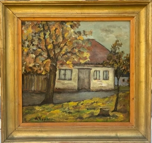 Tablou Mircea Popescu Peisaj cu Casa Bunicii  pictura ulei inramata 56x59cm