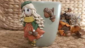 Cadou pentru sotie iubita cana papusa toamna fimo - imagine 3