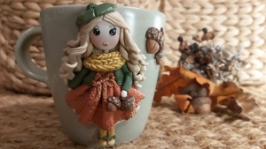 Cadou pentru sotie iubita cana papusa toamna fimo