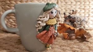 Cadou pentru sotie iubita cana papusa toamna fimo - imagine 2