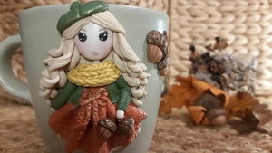 Cadou pentru sotie iubita cana papusa toamna fimo - imagine 4