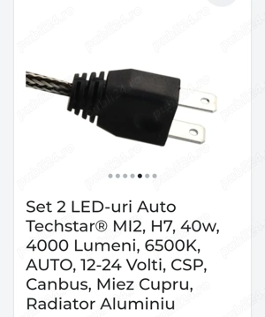 Set 2 bec far LED uri Auto  H7, 40w, 12 - 24v 4000 Lumeni,  6500K, AUTO 49 ron - imagine 2