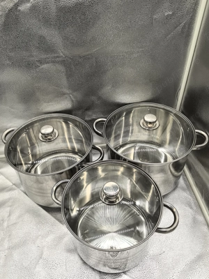 Set 3 oale inox Royalty Line RL-SP3, cu capace, 8.8L, 10.6L, 12.6L   329 lei