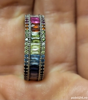 Superb Inel din Argint si Cristale multicolore-fatetate-pe 3 randuri 