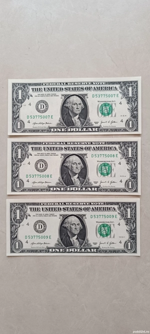 Bancnote 1dolar Serii Consecutive NECIRCULATE 