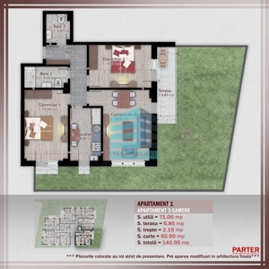3 camere cu Gradina 61 Mp,Imobil Stil Boutique, Titan -Pallady