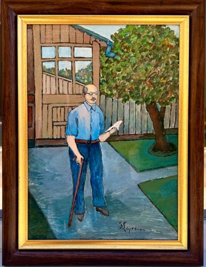 Mircea Popescu Tablou Peisaj Tatăl cu Vesti de la Copii, pictura ulei inramata 32x42cm