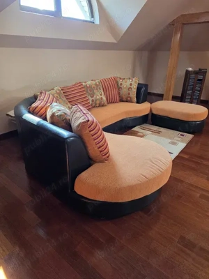 Canapea portocalie textil + perne - imagine 2