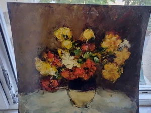 Natura moarta-flori Ulei pe carton, de Gelu Constantin