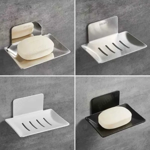 Sapuniera de inox argintiu sau negru masiv cu scurgere sistem fixare lipire sau șurub - imagine 5