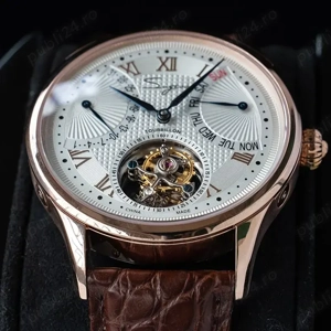 Sugess Tourbillon Mechanical Hand Wind Watch Original 8004 Movement Date Skeleton Functions Crocodil - imagine 5