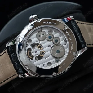 Sugess Tourbillon Mechanical Hand Wind Watch Original 8004 Movement Date Skeleton Functions Crocodil - imagine 3