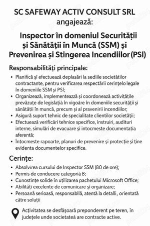 Angajez Inspector Securitate si sanatate in munca