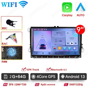 Navigatie Android 2GB RAM + 64GB VW GOLF 5 6 PASSAT B6 CC Jetta Touran SEAT LEON Skoda Octavia etc