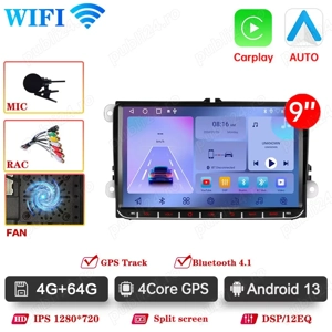 Navigatie Android 4GB RAM + 64GB VW GOLF 5 6 PASSAT B6 CC Jetta Touran Seat Leon Skoda OCTAVIA Fabia