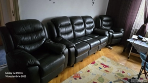Set canapea 3 locuri + 2 fotolii recliner piele eco   confort cinema!