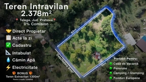 Teren intravilan 2.378 mp + BONUS extravilan 1300 mp  Telega, Prahova
