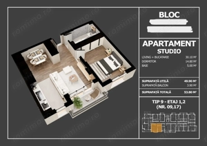 Studio modern de vânzare   | 54 mp | Popești-Leordeni