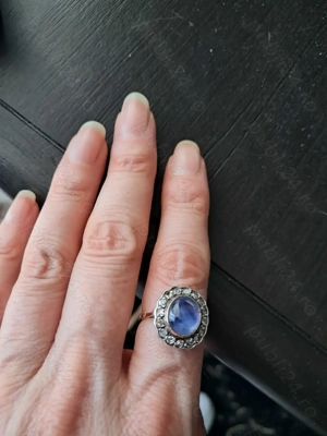 Vand inel vintage din aur 14k cu safir natural si diamante naturale