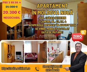 Moldova Noua, Apartament 2 Cam. Semidecomandat