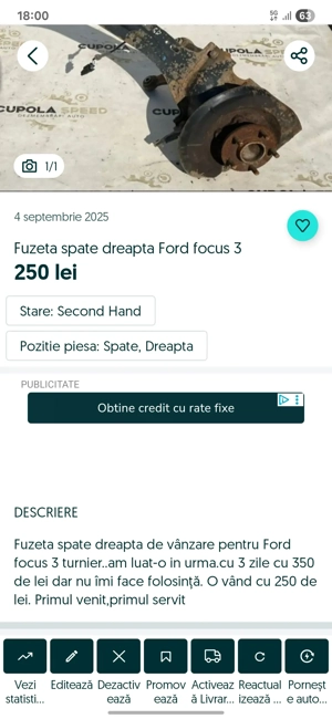 Fuzeta dreapta spate ford focus 3