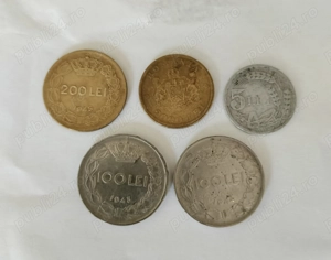 Monede 200 lei 1945, 2000 lei 1946, 5 lei 1947, 100 lei 1943 și 1944, Mihai l 