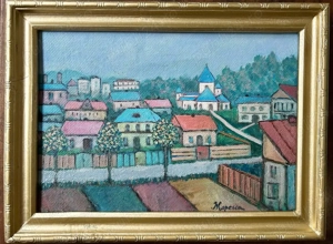 Mircea Popescu Tablou Peisaj Citadin pictura ulei inramata 30x40cm