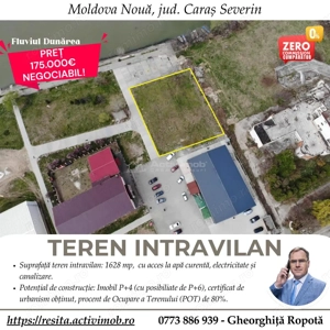 Moldova Noua, Teren Drept Intravilan 1628 Mp., pe malul Dunarii, Vanzare sau Inchiriere