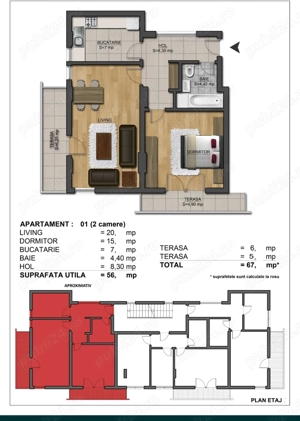 ap 2 camere 67mp decomandat mobilat si utilat nou