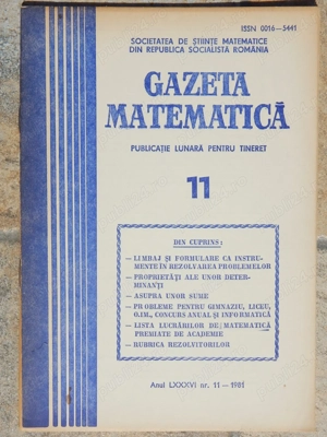 Reviste Gazeta Matematica 1981 nr 2, 9, 11, 12 la bucata - imagine 4