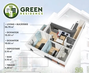 Apartament 3 camere | 65.68mp | Green Residence - imagine 10