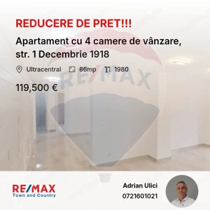 Apartament cu 4 camere de vânzare,  str. 1 Decembrie 1918