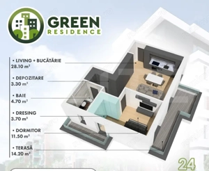 Penthouse 2 camere | 54 mp | Green Residence - imagine 9