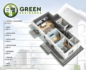 Penthouse ,3 camere , 115 mp , Green Residence - imagine 9