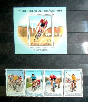 Serie timbre + coliță  Ciclism - Turul României  - 1986