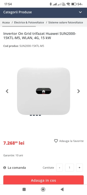 Invertor Solar ON-GRID, Trifazat, 15KW, WLAN, Huawei SUN2000-15KTL-M5