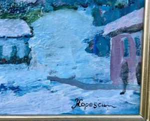 Mircea Popescu Tablou Peisaj Bucovinean de Iarnă pictura ulei inramata 34x43cm - imagine 4