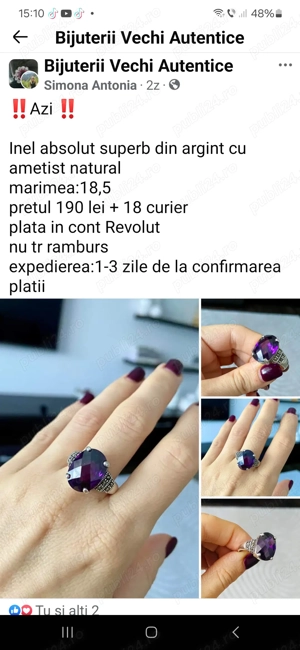 Inel argint damă  cu smetist luat de pe net marimea 19