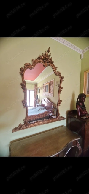 Oglindă mare cu ramă barocă + consolă din lemn masiv   București