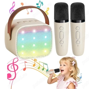 Set Boxă Karaoke Portabilă cu 2 Microfoane Wireless,Karaoke,Portabil, Sunet Stereo 3D, Lumini RGB , 