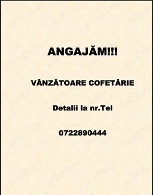 Angajăm  Vânzătoare Cofetărie!!!
