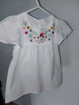 Cămașă bumbac, albă, cu flori brodate, 110 cm