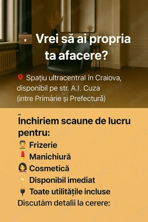 Inchiriem scaune de lucru-frizerie-manichiura-cosmetica